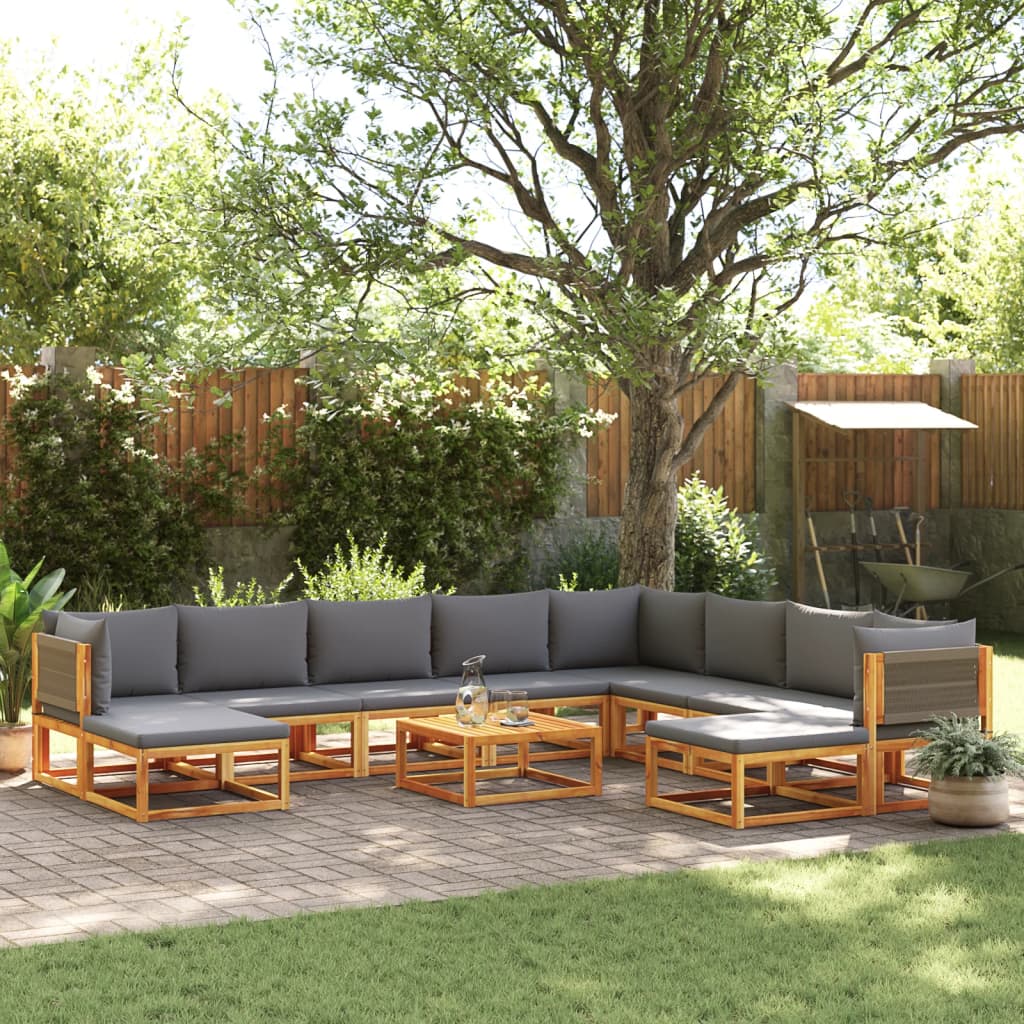 Conjunto de sofá de jardín de 11 piezas con cojines de madera de acacia y cuerda