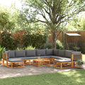 Conjunto de sofá de jardín de 11 piezas con cojines de madera de acacia y cuerda