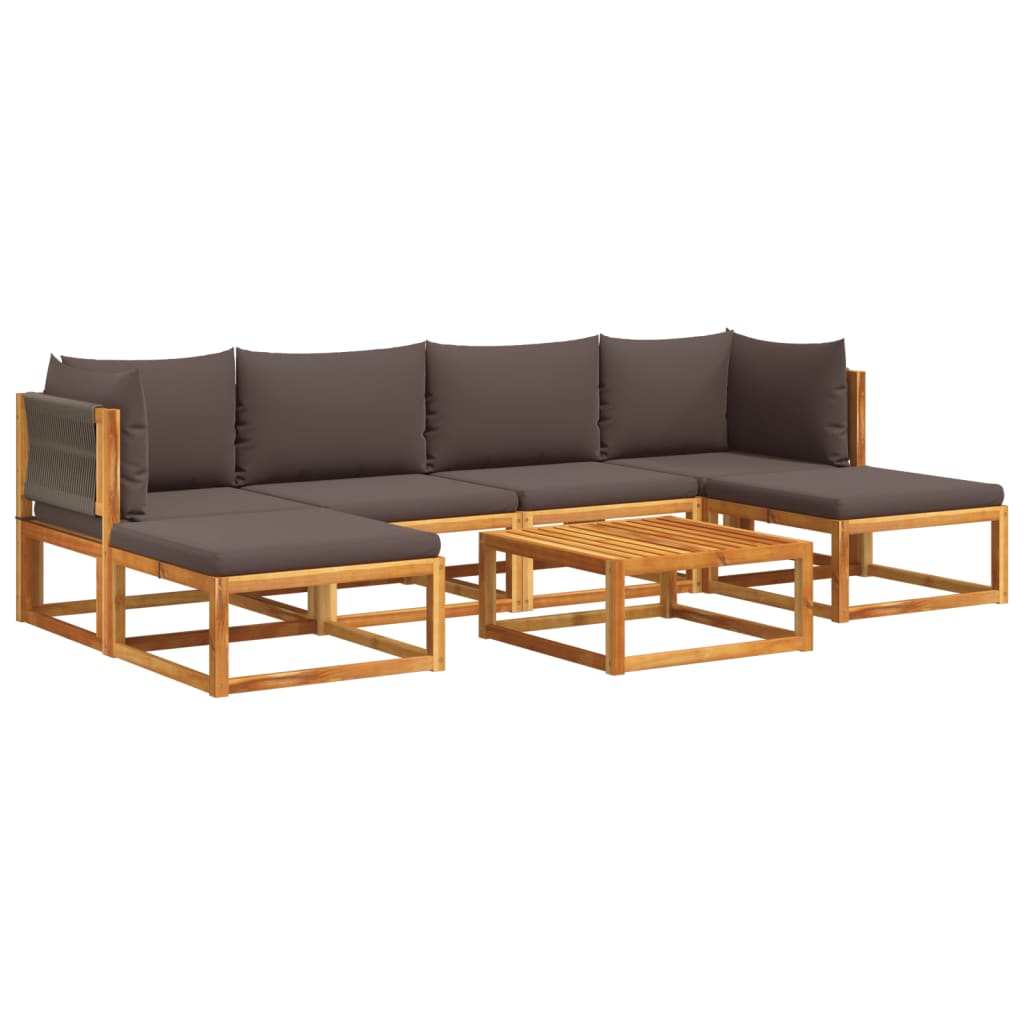 Conjunto de sofá de jardín de 7 piezas con cojines de madera de acacia y cuerda