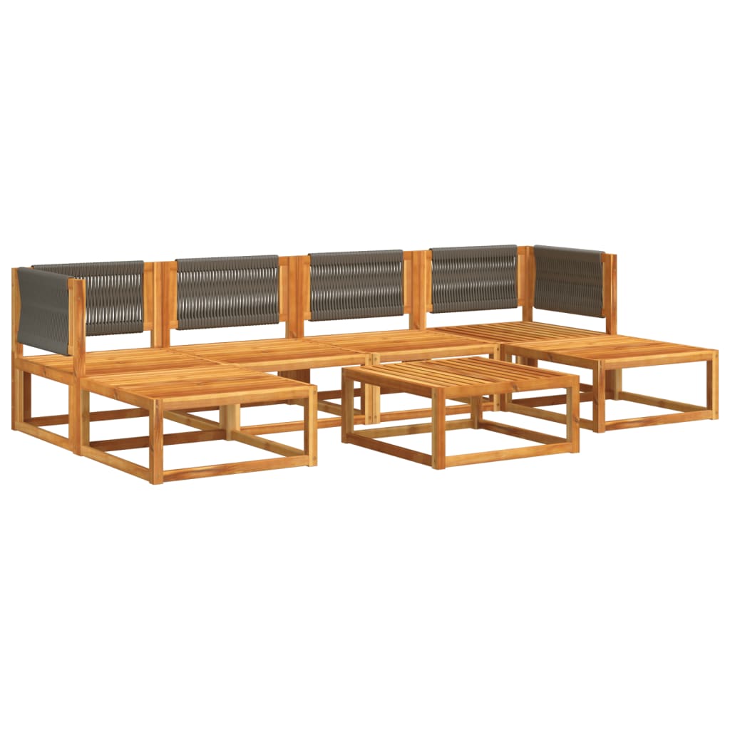 Conjunto de sofá de jardín de 7 piezas con cojines de madera de acacia y cuerda