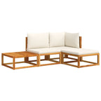 Conjunto de sofá de jardín de 4 piezas con cojines de madera de acacia y ratán