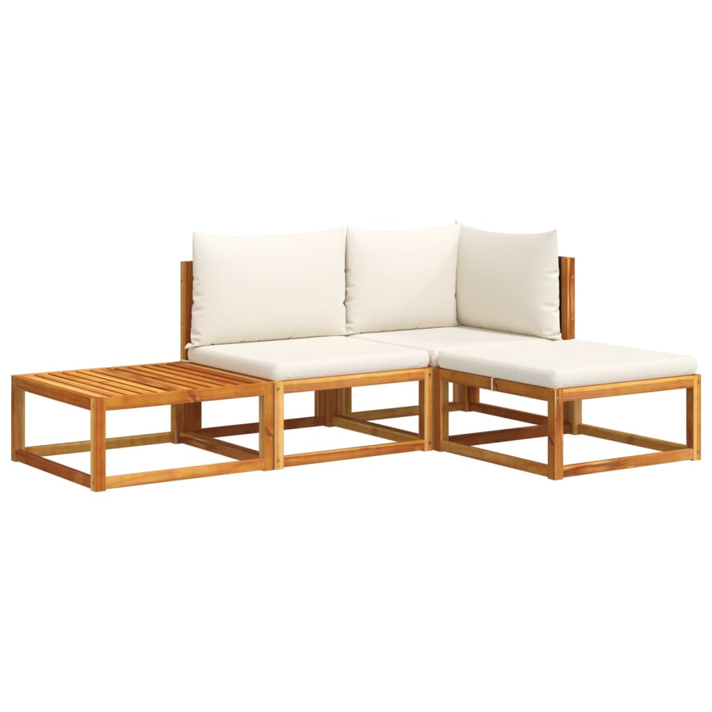 Conjunto de sofá de jardín de 4 piezas con cojines de madera de acacia y ratán