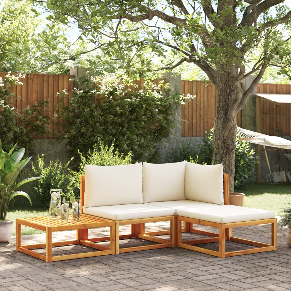 Conjunto de sofá de jardín de 4 piezas con cojines de madera de acacia y ratán