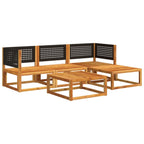 Conjunto de sofá de jardín de 5 piezas con cojines de madera de acacia y ratán