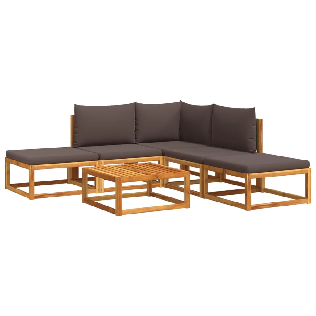 Conjunto de sofá de jardín de 6 piezas con cojines de madera de acacia y ratán