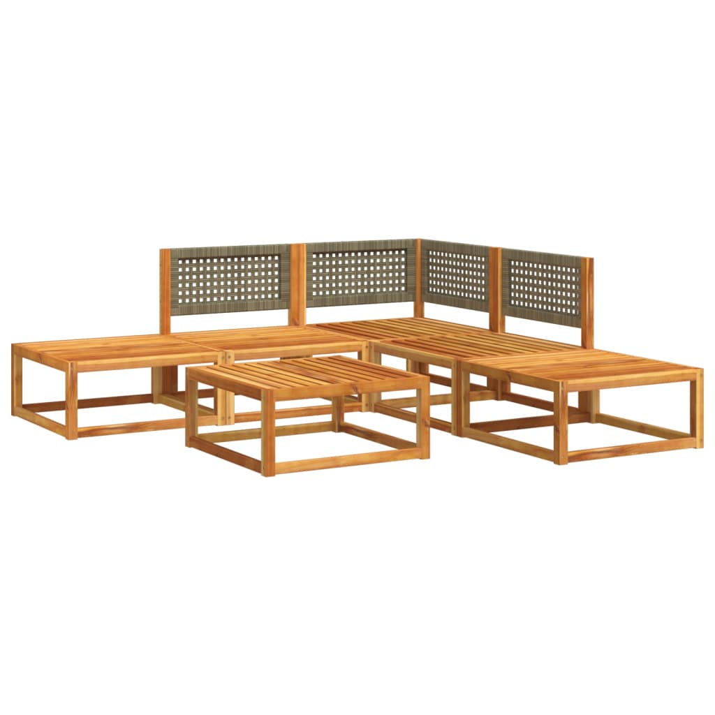 Conjunto de sofá de jardín de 6 piezas con cojines de madera de acacia y ratán