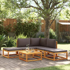 Conjunto de sofá de jardín de 6 piezas con cojines de madera de acacia y ratán