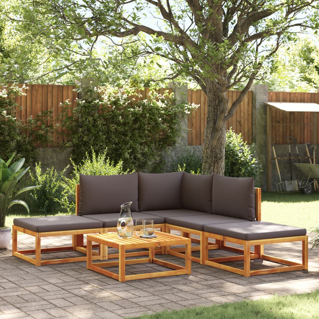 Conjunto de sofá de jardín de 6 piezas con cojines de madera de acacia y ratán