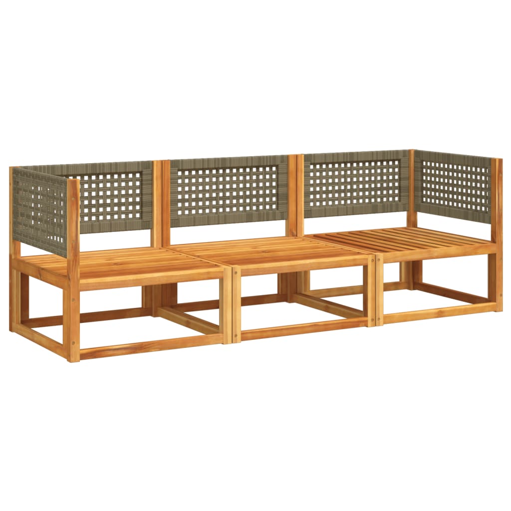 Conjunto de sofá de jardín de 3 piezas con cojines de madera de acacia y ratán