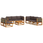 Conjunto de sofá de jardín de 9 piezas con cojines de madera de acacia y ratán