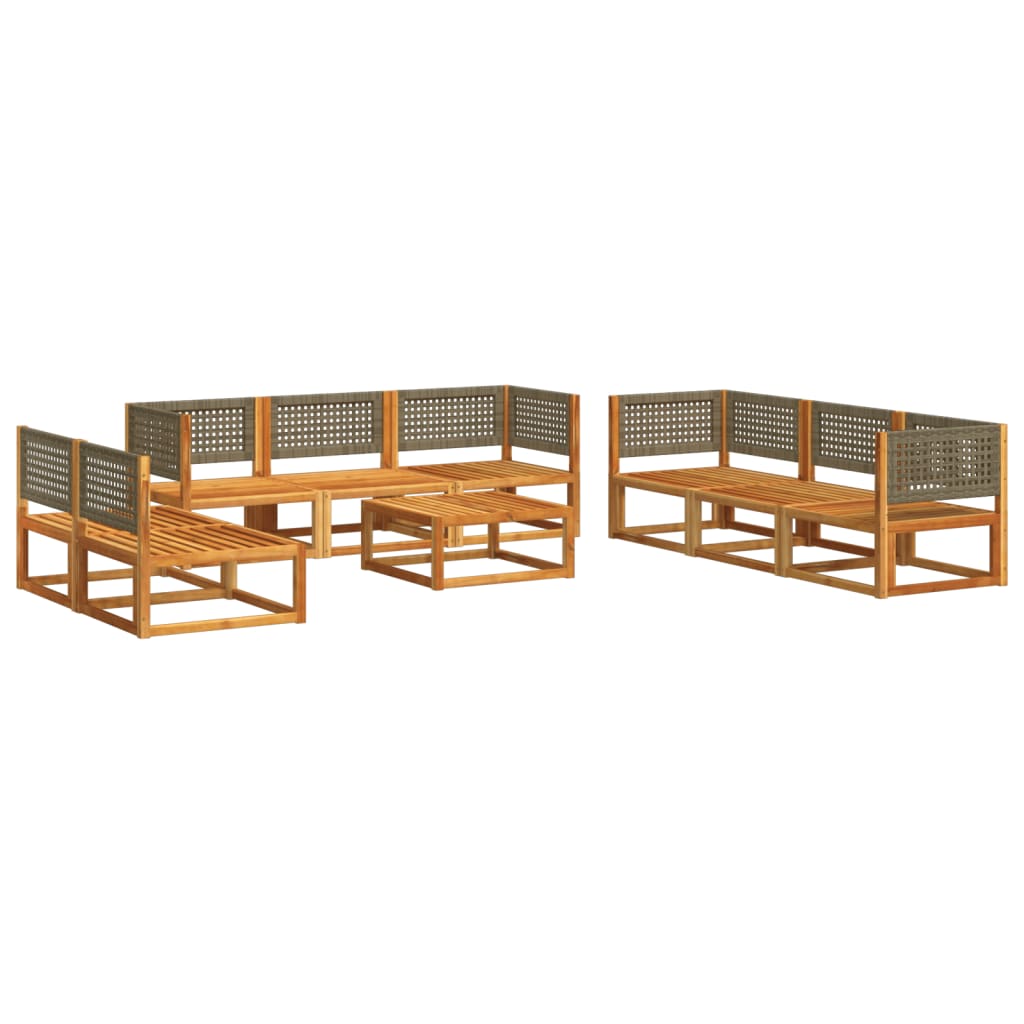 Conjunto de sofá de jardín de 9 piezas con cojines de madera de acacia y ratán