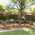 Conjunto de sofá de jardín de 9 piezas con cojines de madera de acacia y ratán