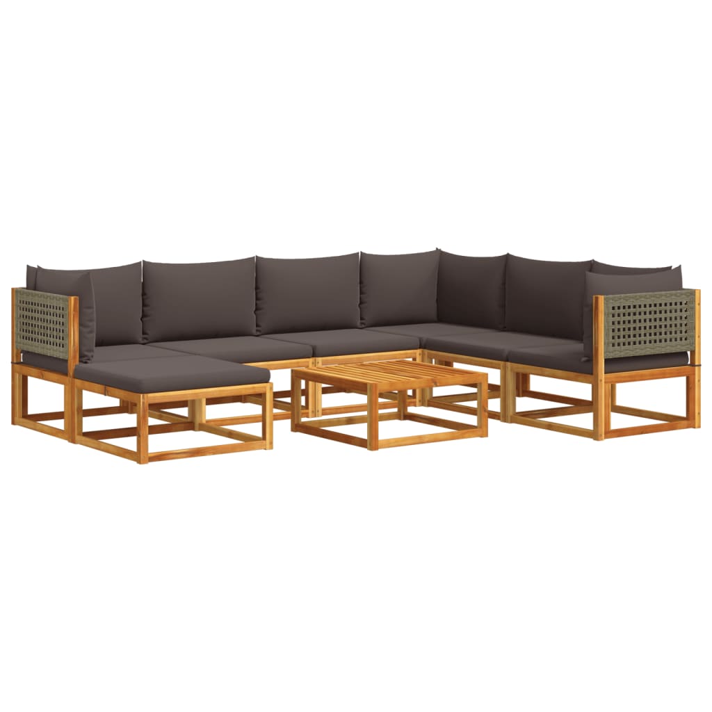 Conjunto de sofá de jardín de 8 piezas con cojines de madera de acacia y ratán