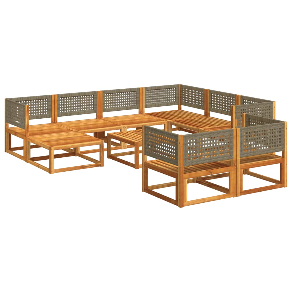 Conjunto de sofá de jardín de 10 piezas con cojines de madera de acacia y ratán