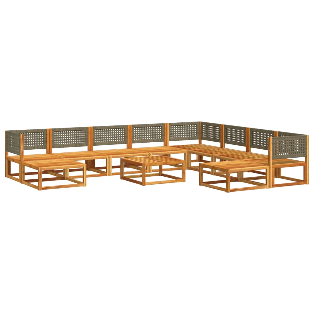Conjunto de sofá de jardín de 11 piezas con cojines de madera de acacia y ratán