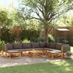 Conjunto de sofá de jardín de 11 piezas con cojines de madera de acacia y ratán