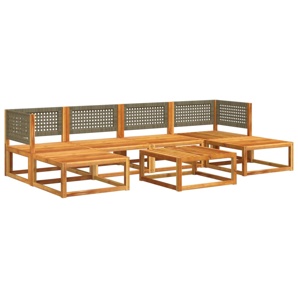 Conjunto de sofá de jardín de 7 piezas con cojines de madera de acacia y ratán