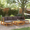 Conjunto de sofá de jardín de 7 piezas con cojines de madera de acacia y ratán
