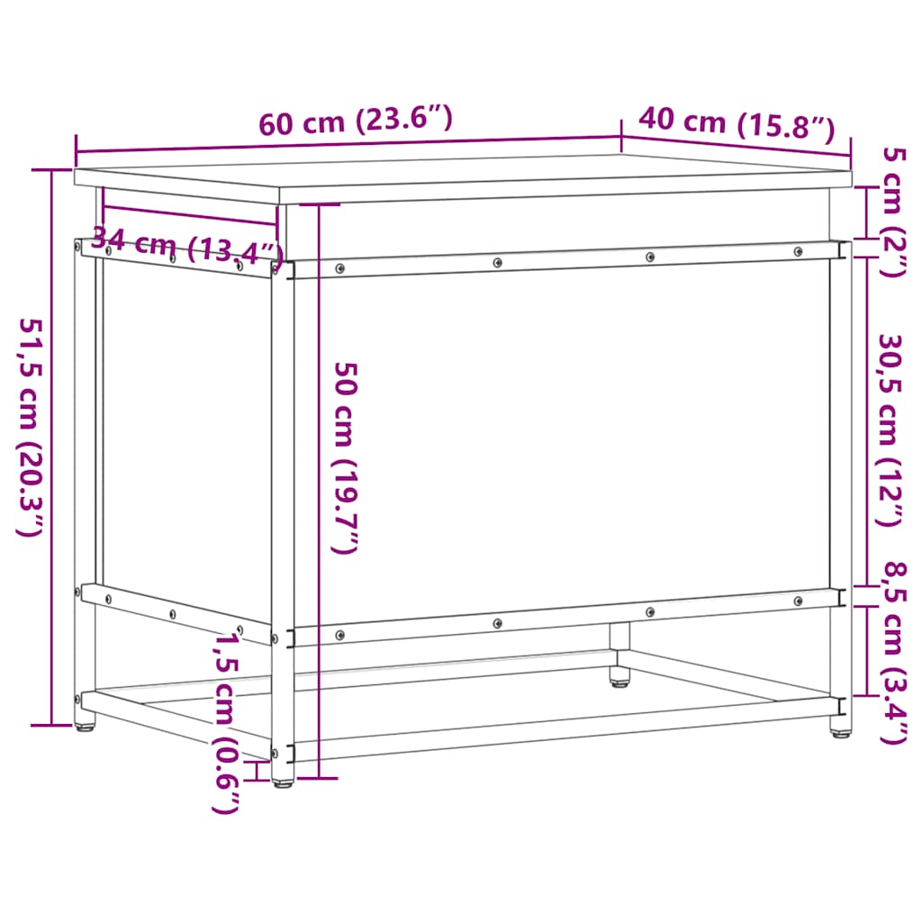 Caja de almacenaje madera ingeniería roble sonoma 60x40x51,5 cm