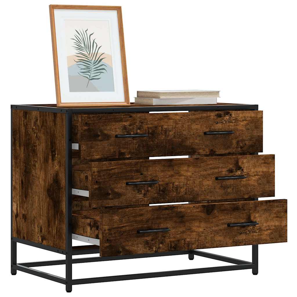 Cómoda de madera contrachapada roble ahumado 70x41x56 cm
