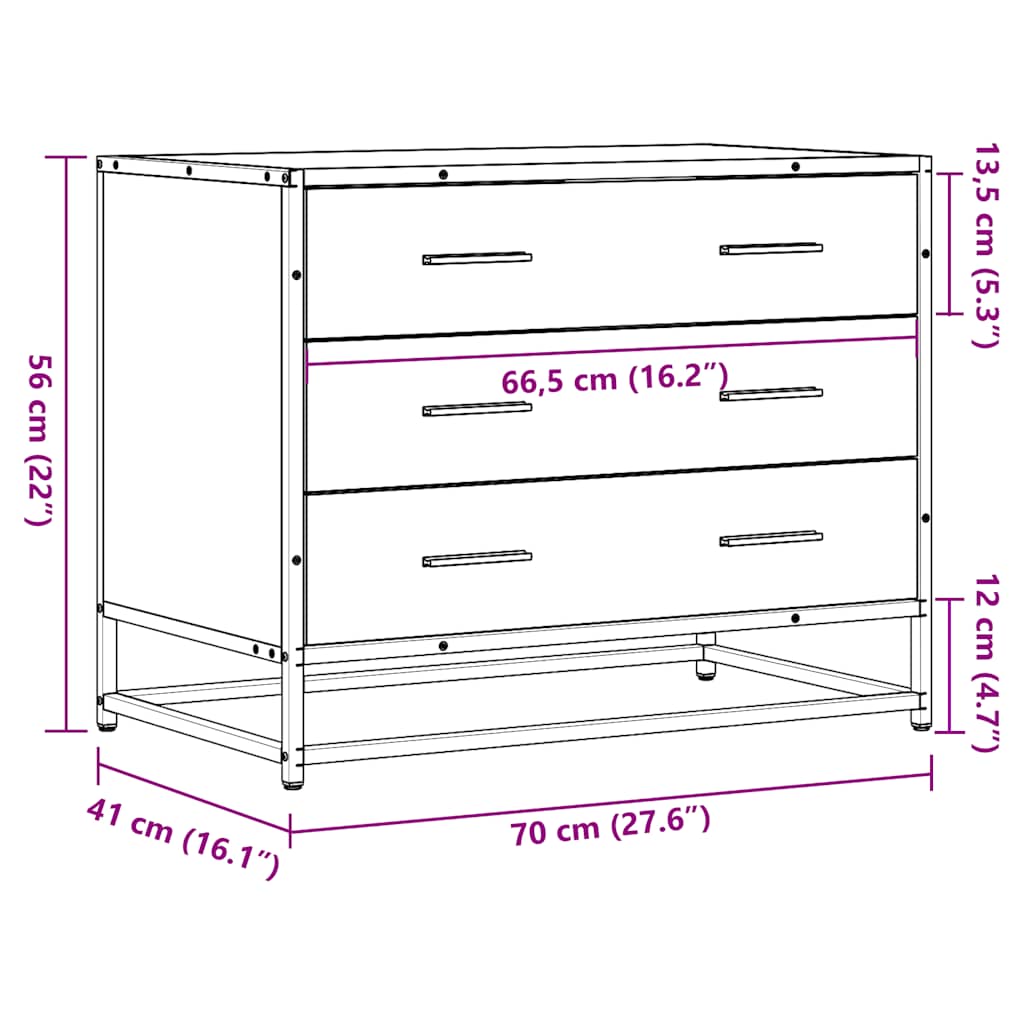 Cajonera de madera contrachapada gris sonoma 70x41x56 cm
