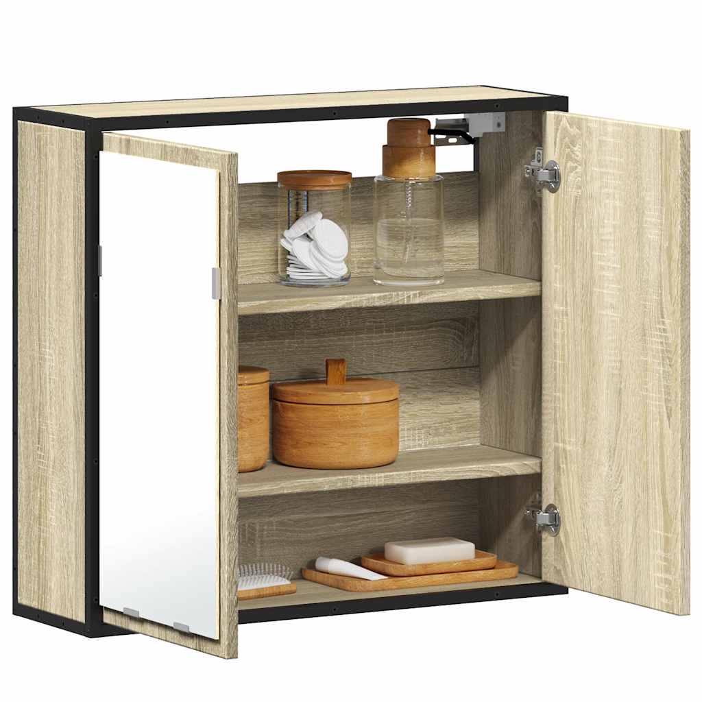 Armario de baño con espejo de madera de ingeniería de roble negro 60x16x60 cm