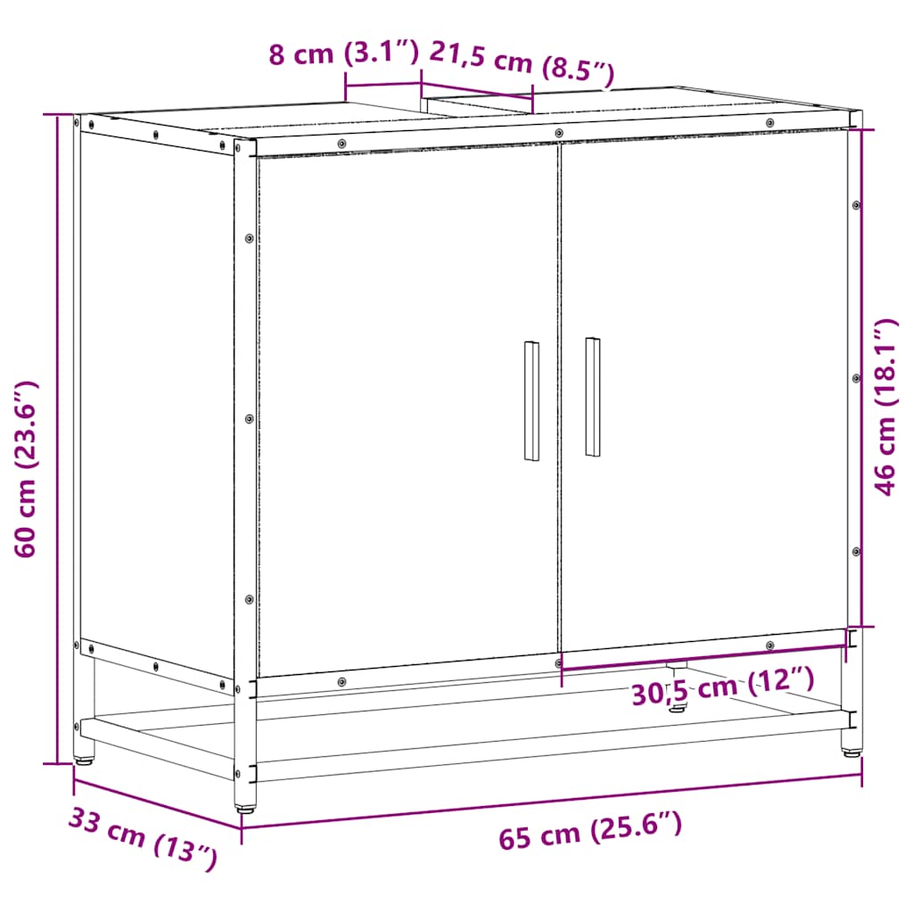 Mueble de lavabo de baño roble Sonoma 65x33x60 cm madera de ingeniería