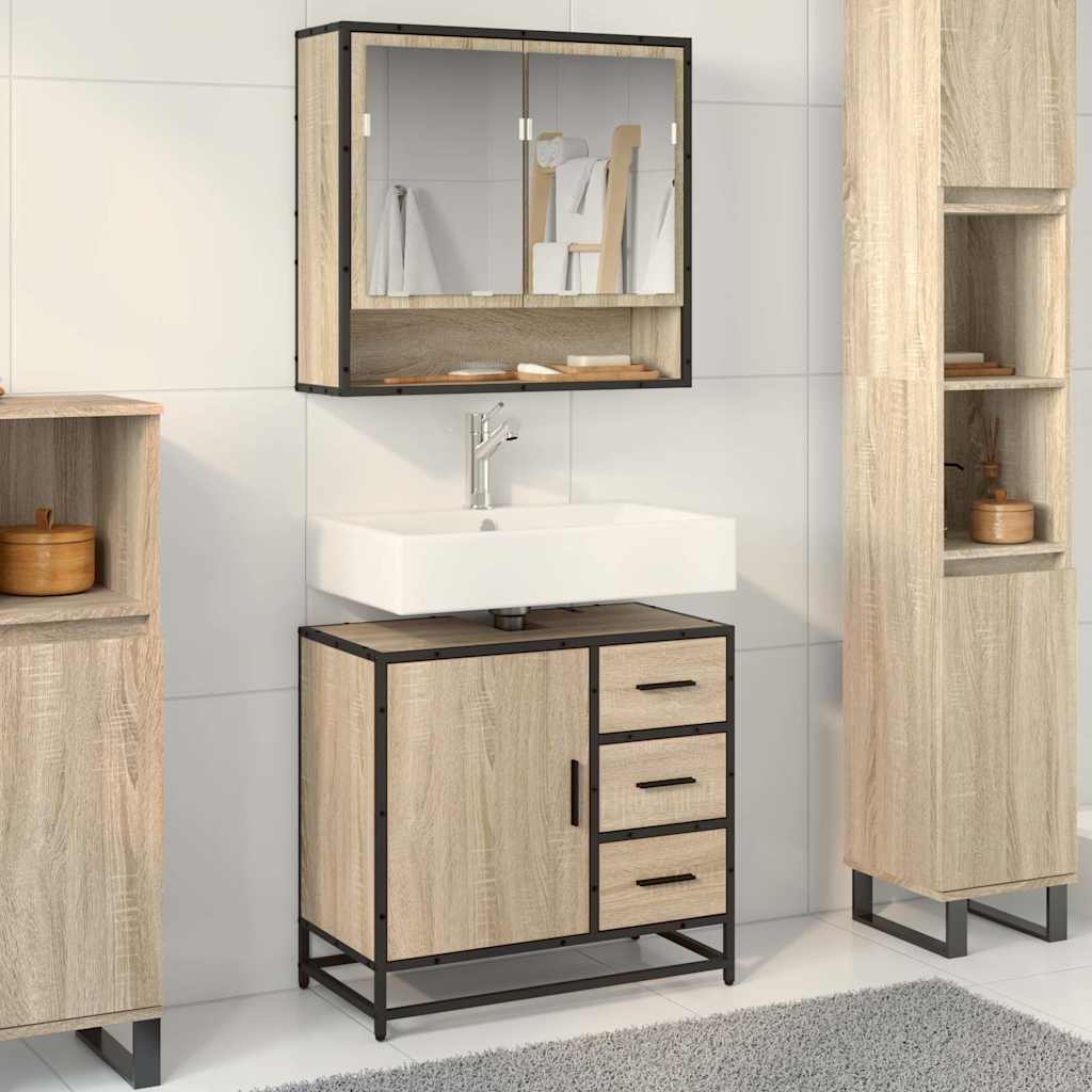 Armario de lavabo de baño madera ingeniería negro 80x33x60 cm