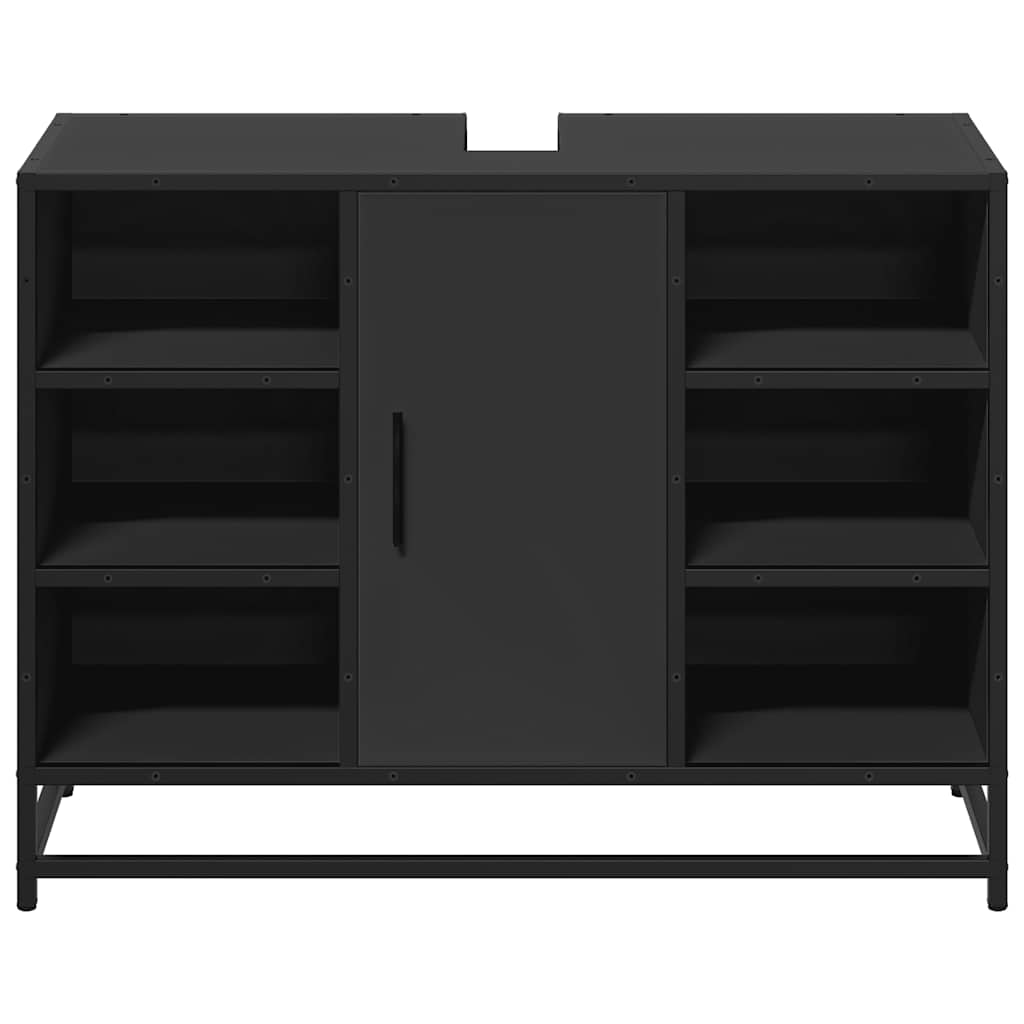 Armario de lavabo de baño madera ingeniería negro 80x33x60 cm