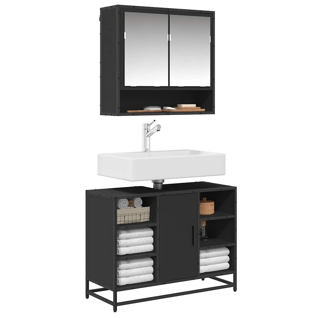 Armario de lavabo de baño madera ingeniería negro 80x33x60 cm