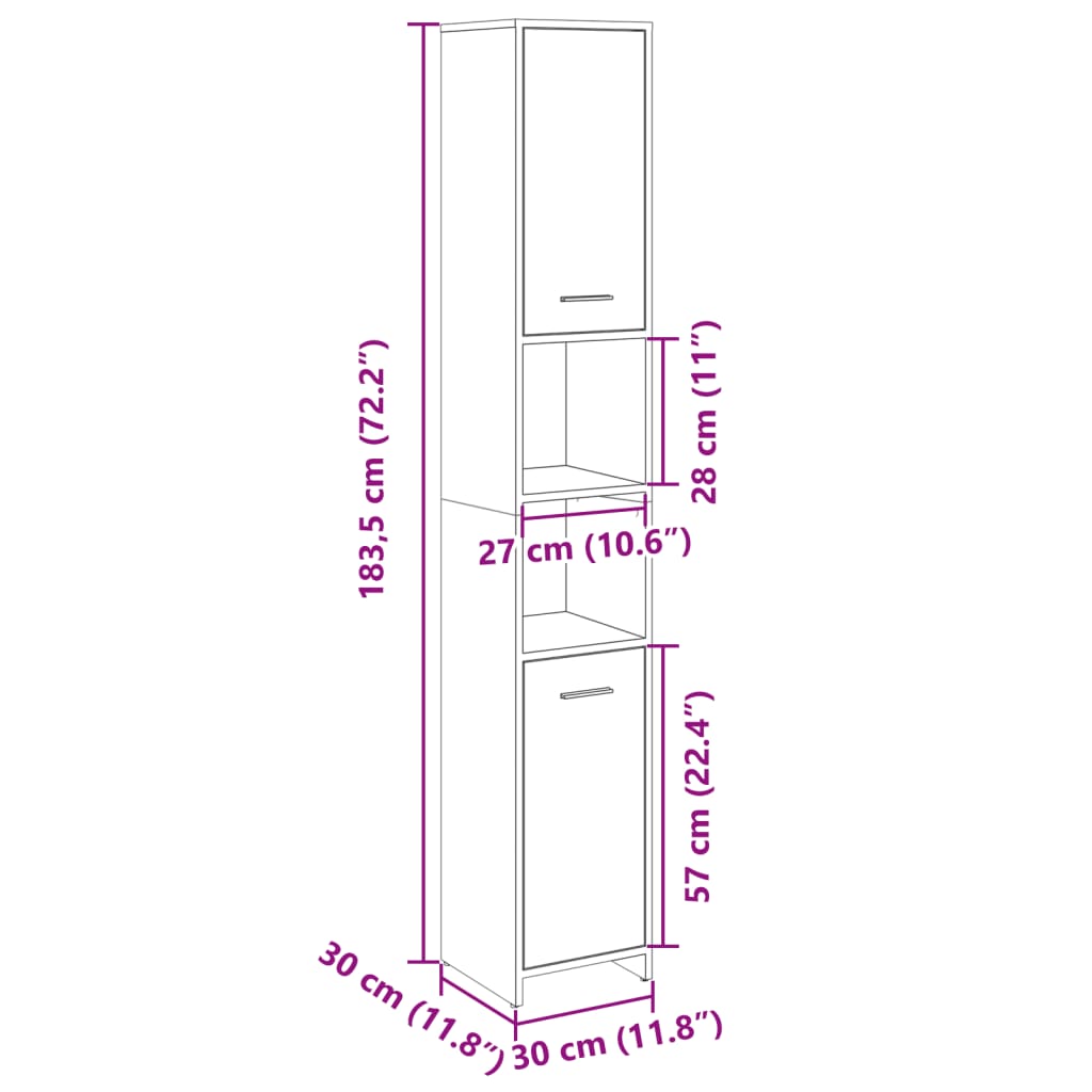 Armario de baño madera contrachapada color roble 30x30x183,5 cm