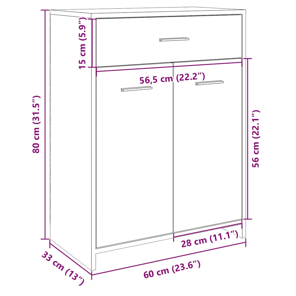 Armario de baño madera contrachapada roble Sonoma 60x33x80 cm