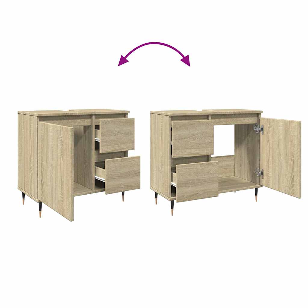 Armario de lavabo de baño madera roble Sonoma 65x33x60 cm