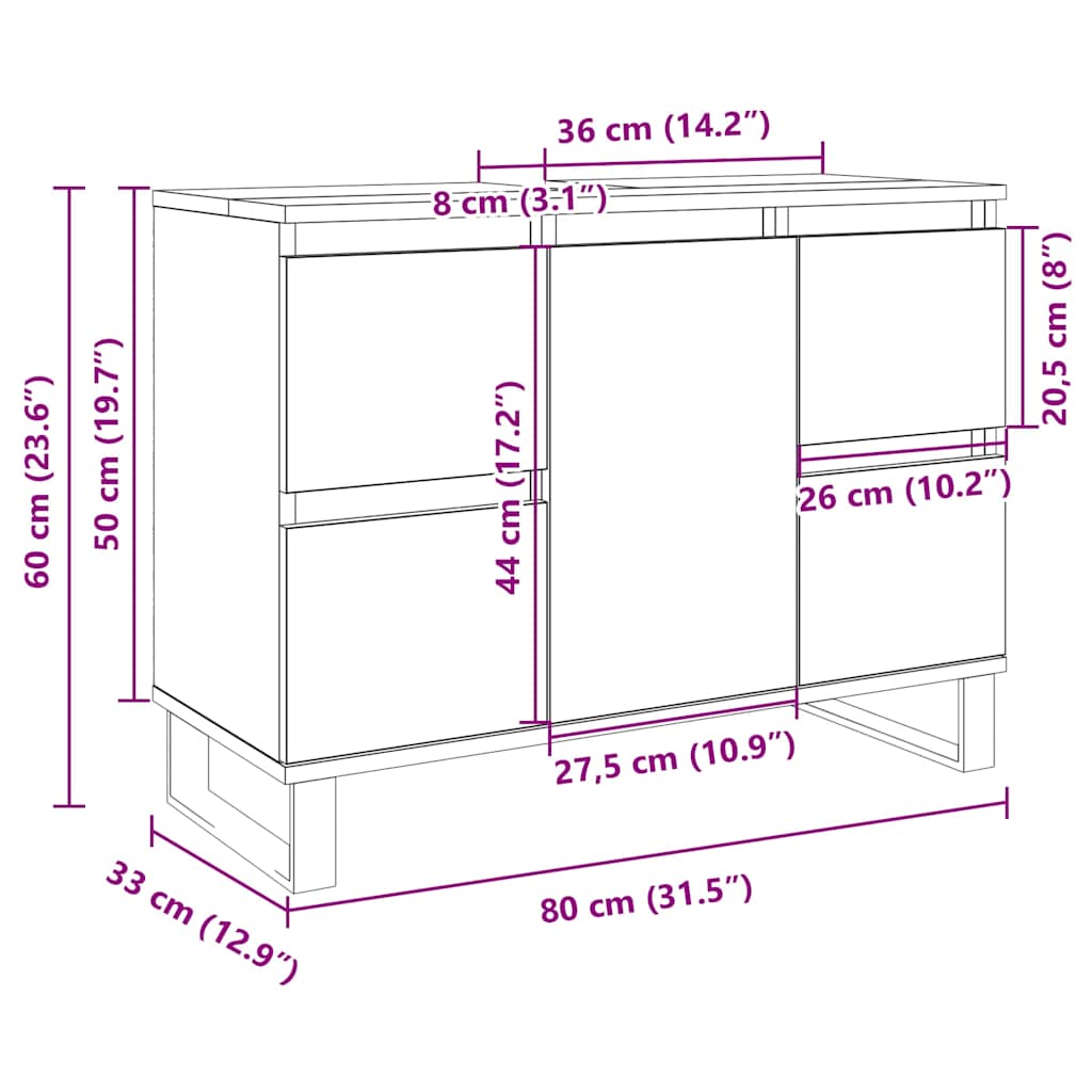 Mueble de baño madera de ingeniería roble Sonoma 80x33x60 cm