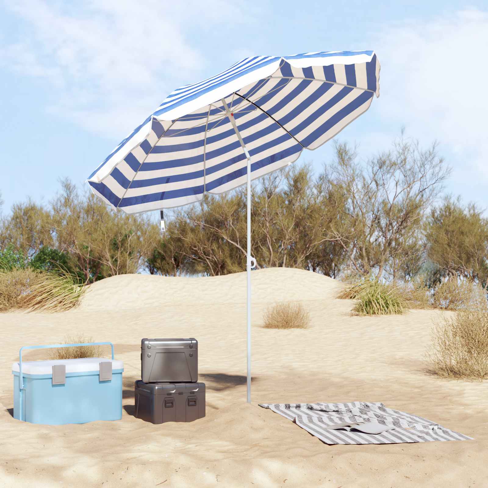 Parasol de playa Azul y 206 x 206 x 212 cm Poliéster y metal