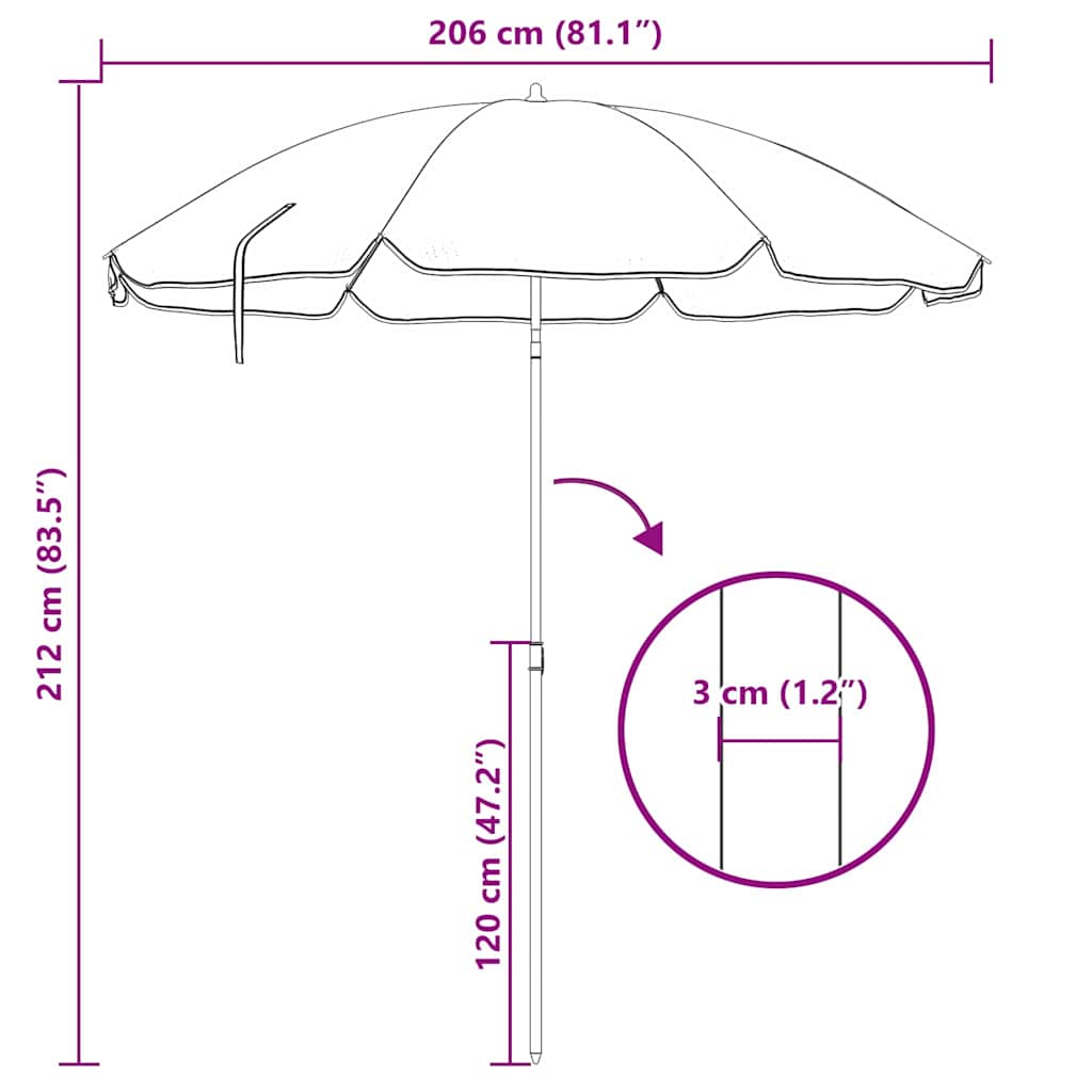 Parasol de playa Azul y 206 x 206 x 212 cm Poliéster y metal