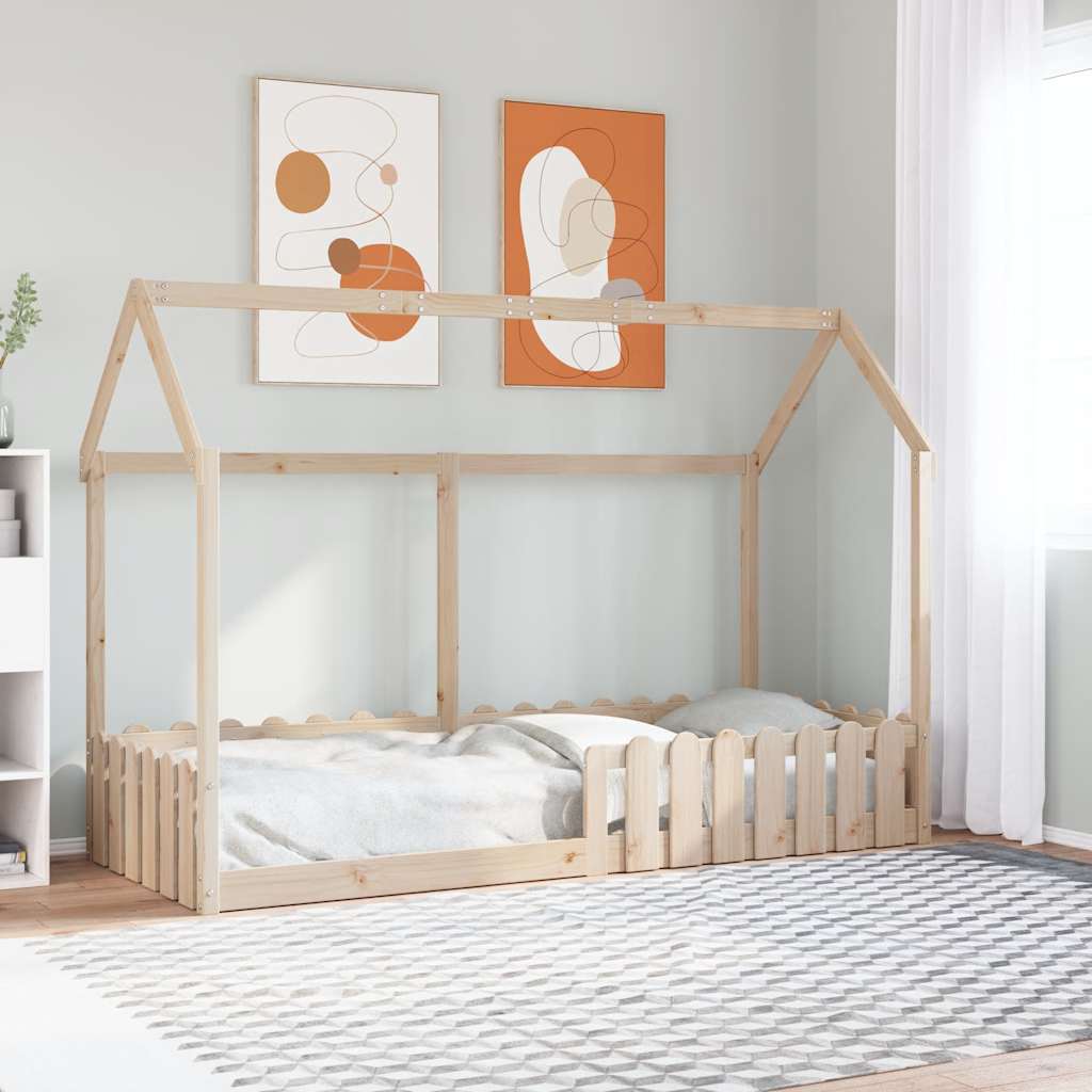 Cama con forma de casa de niños madera maciza blanca 80x200 cm