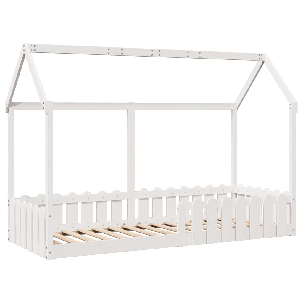 Cama con forma de casa de niños madera maciza blanca 80x200 cm