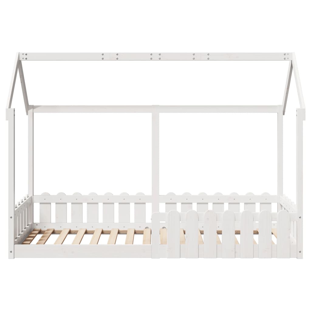 Cama con forma de casa de niños madera maciza blanca 80x200 cm