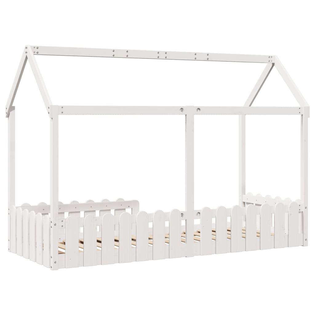 Cama con forma de casa de niños madera maciza blanca 80x200 cm