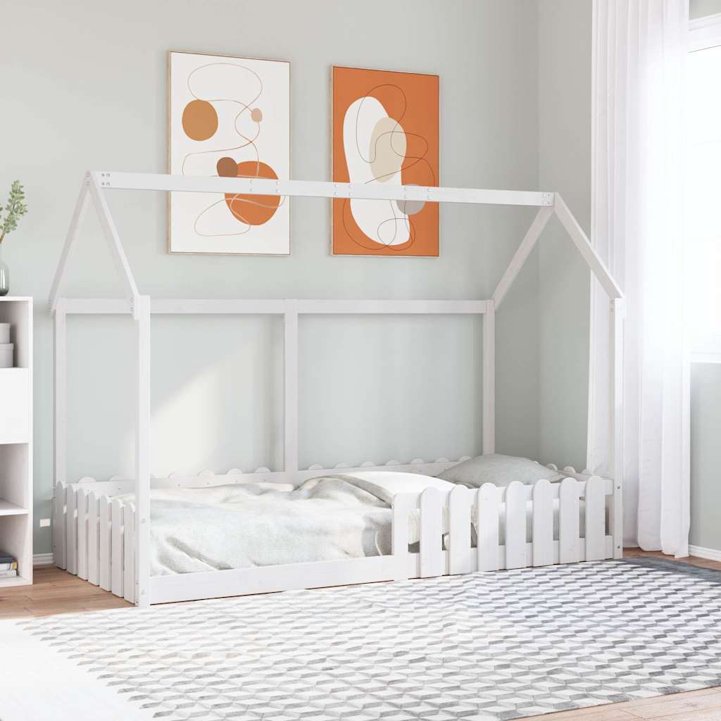 Cama con forma de casa de niños madera maciza blanca 80x200 cm