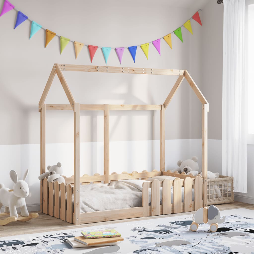 Cama con forma de casa de niños madera maciza blanca 80x200 cm