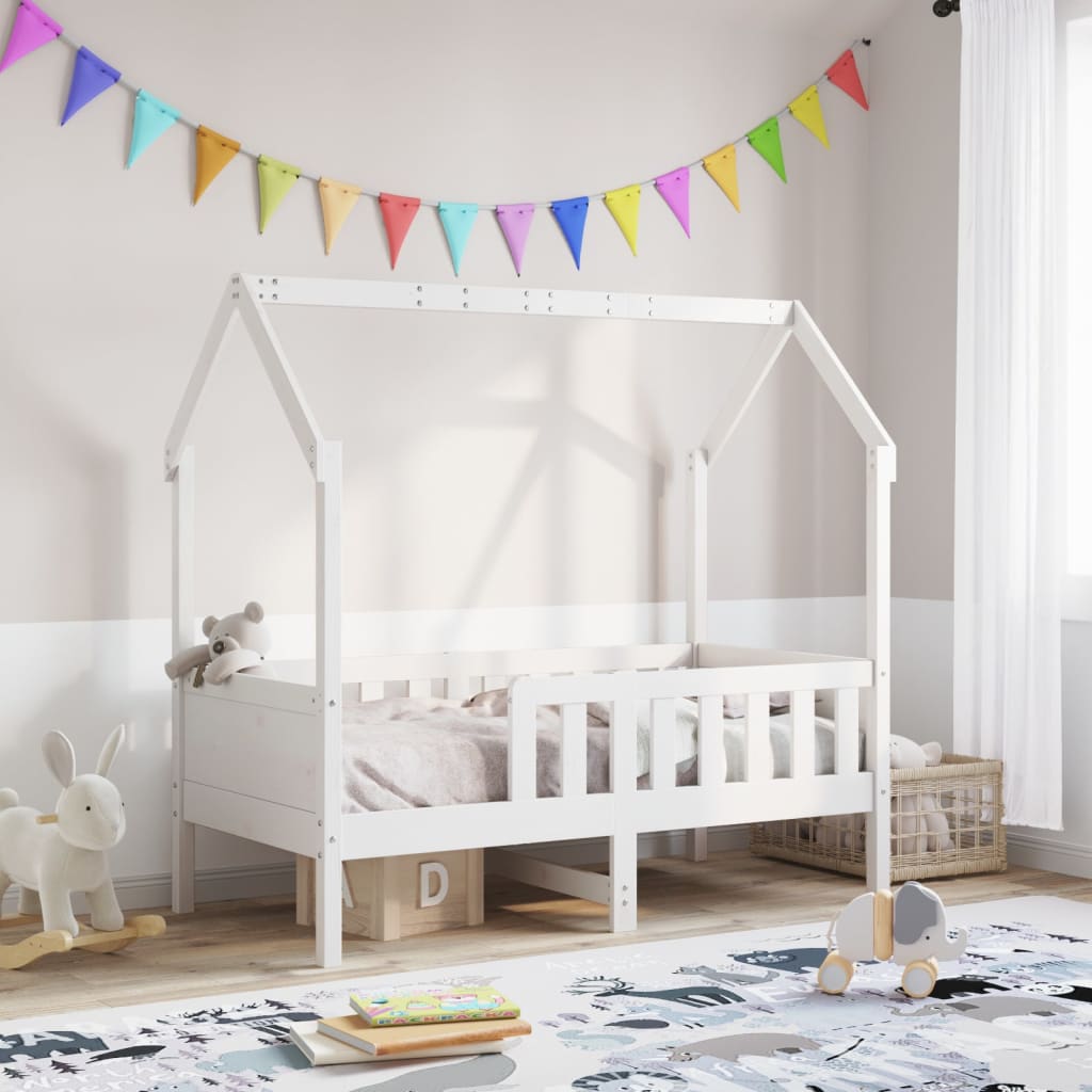 Cama con forma de casa de niños madera maciza blanca 80x200 cm