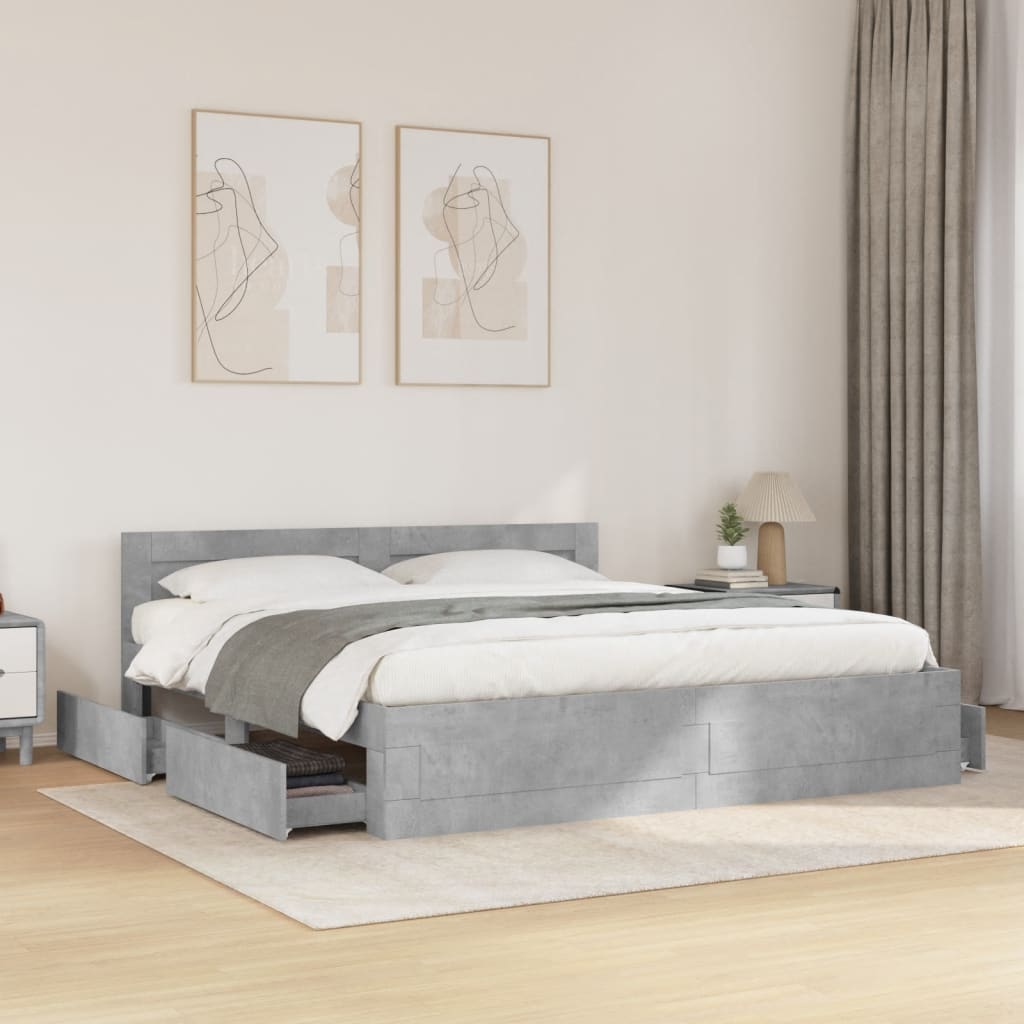 Cama con cabecero madera de ingeniería gris hormigón 120x190 cm