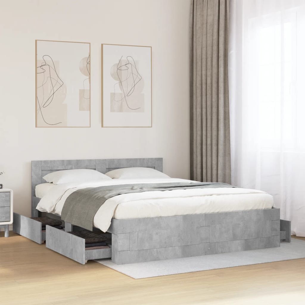 Cama con cabecero madera de ingeniería gris hormigón 120x190 cm