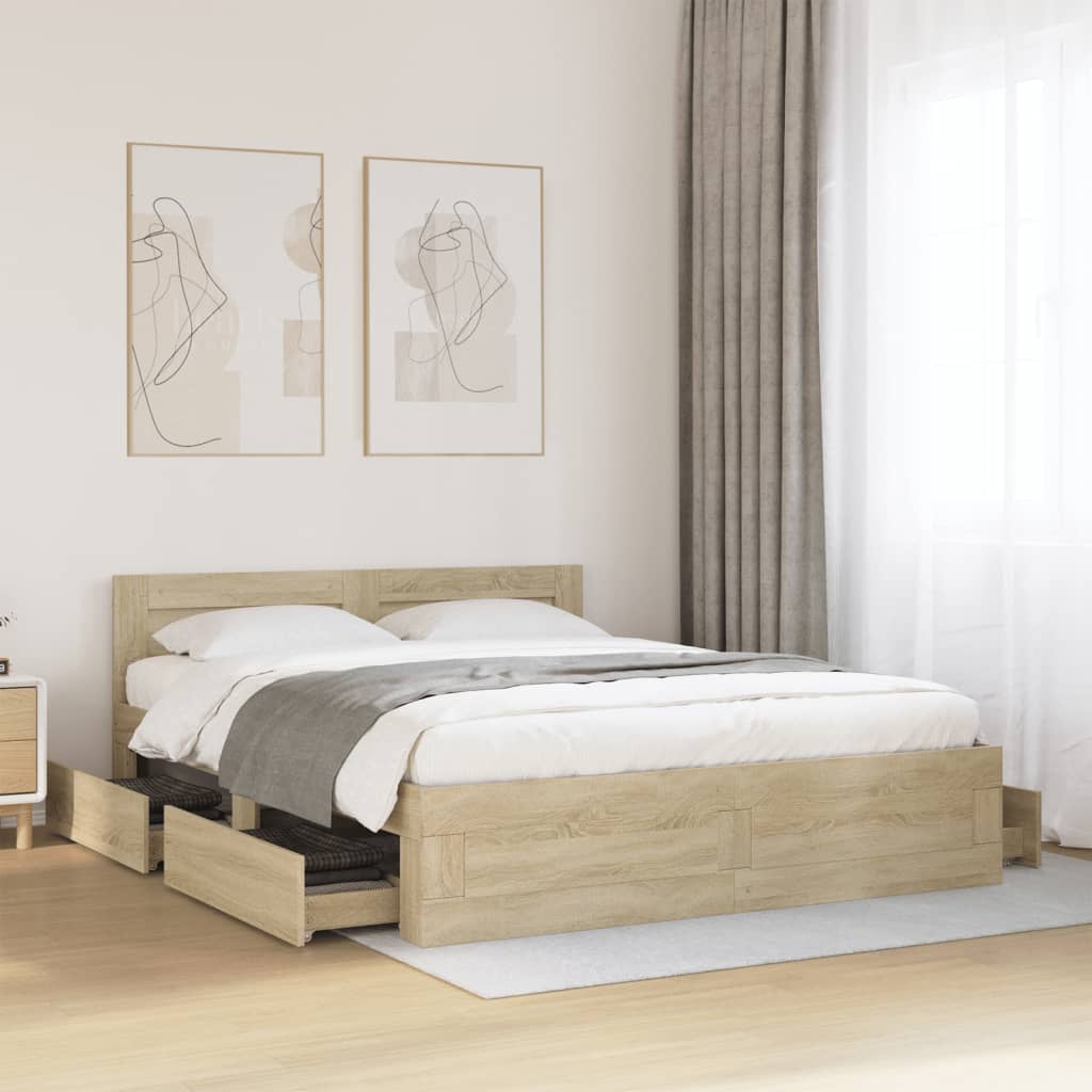Cama con cabecero madera de ingeniería gris hormigón 150x200 cm