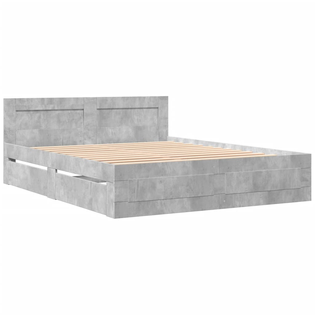 Cama con cabecero madera de ingeniería gris hormigón 150x200 cm