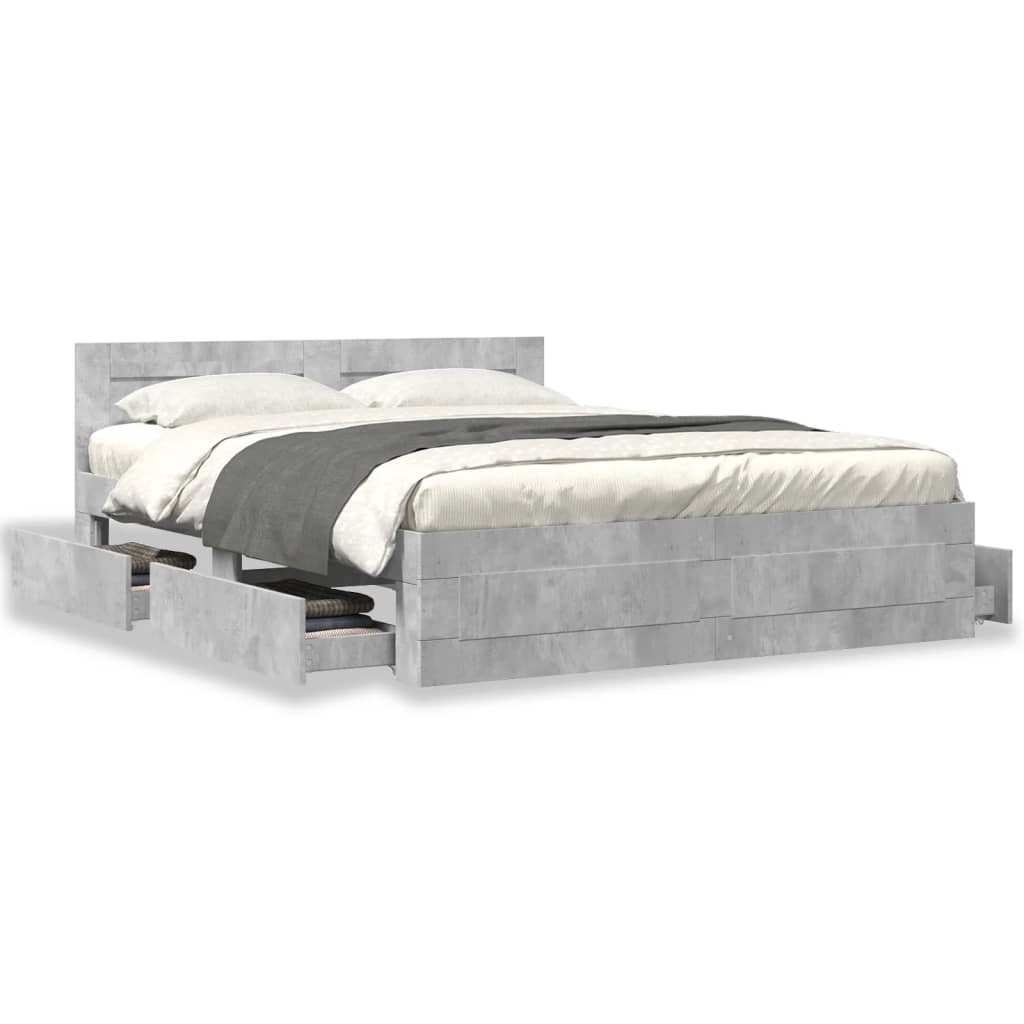 Cama con cabecero madera de ingeniería gris hormigón 150x200 cm