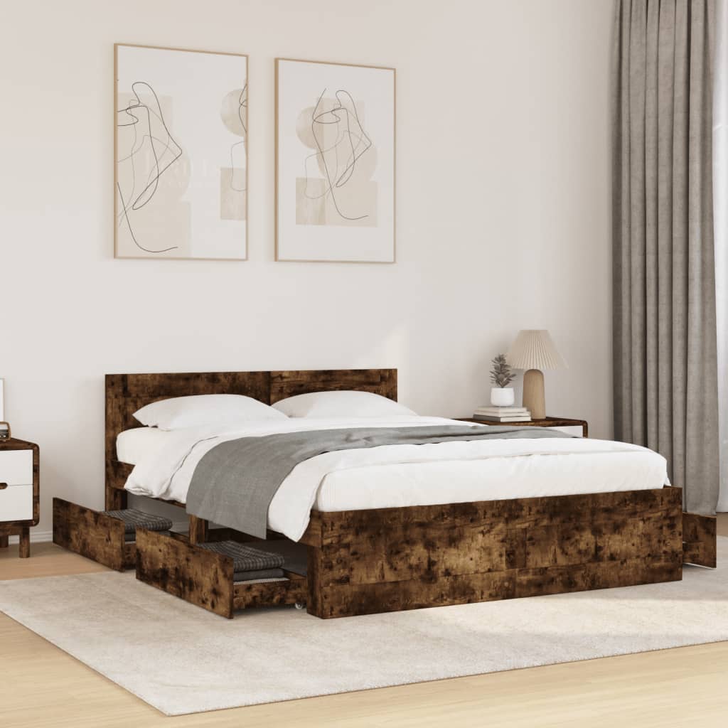 Cama con cabecero madera de ingeniería gris hormigón 150x200 cm
