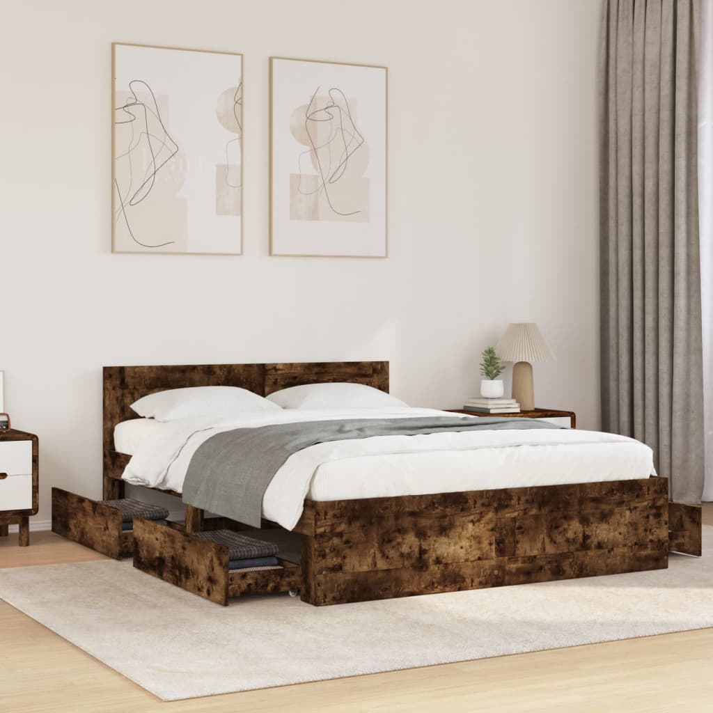 Cama con cabecero madera de ingeniería gris hormigón 150x200 cm
